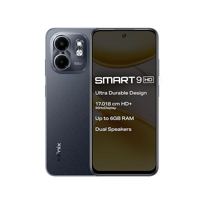 x Smart 9 HD (Metallic Black, 3GB RAM, 64GB Storage) – Stronger Than Ever | 250K+ Drop Tests | 90Hz Punch Hole Display | 5000mAh Power Beast