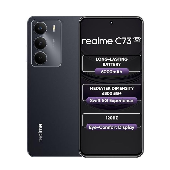 realme C73 5G – Onyx Black | 4GB+128GB | 6.67" 120Hz Display | 6000mAh Battery | 40MP Camera | Dimensity 6300 | Power Packed Performer