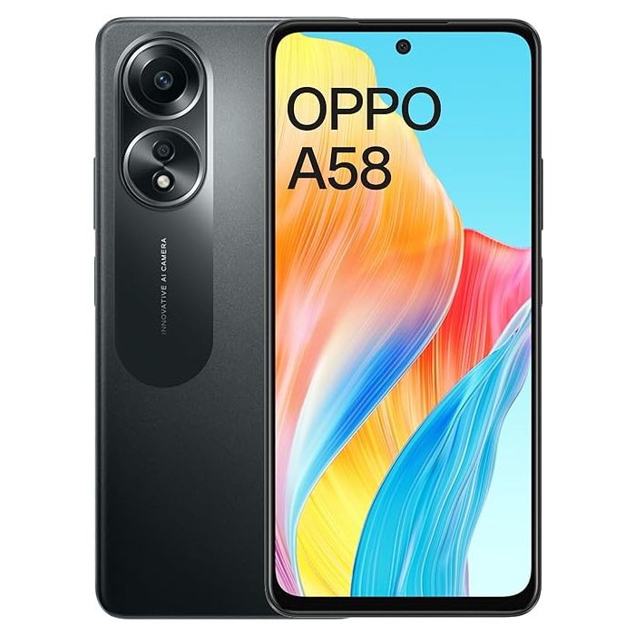 Oppo A58 (Glowing Black, 6GB RAM, 128GB Storage) | Power Plus Performance with Style | 5000 mAh Battery, 33W SUPERVOOC, 6.72" FHD+ Punch Hole Display, Dual Stereo Speakers